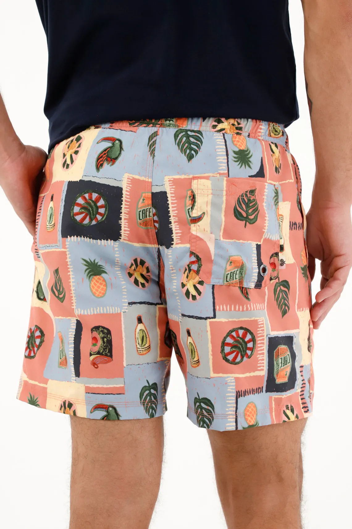 Pantaloneta de baño con estampado tropical para hombre