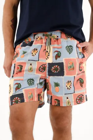 Pantaloneta de baño con estampado tropical para hombre