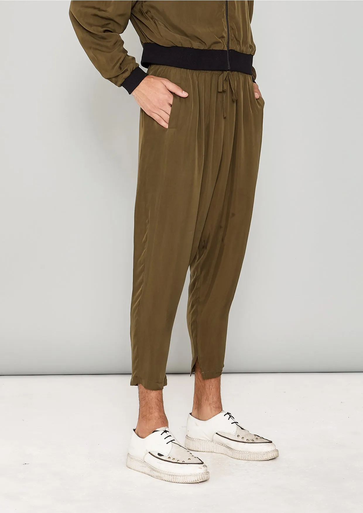 PANTS LOOSE ELASTIC- CUPRO BIAS khaki