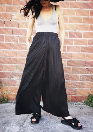 PANTS WIDE ELASTIC - black pleated