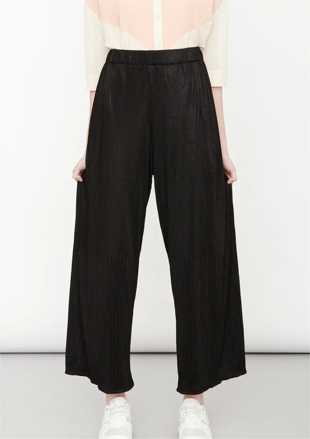 PANTS WIDE ELASTIC - black pleated