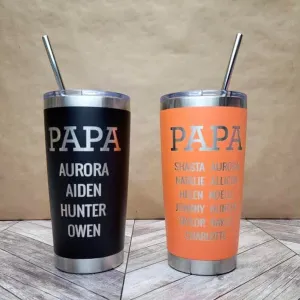 PAPA with Grandkids Names Engraved Tumbler - Dad with Kids Names