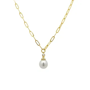 Paper Clip & Diamond Bezel Pearl Pendant