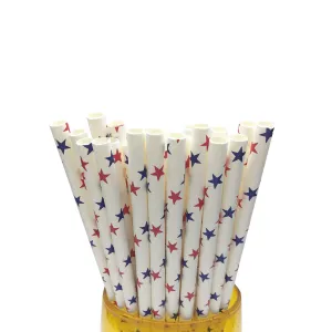 Paper Straw Pack of 25, White with 4th of July