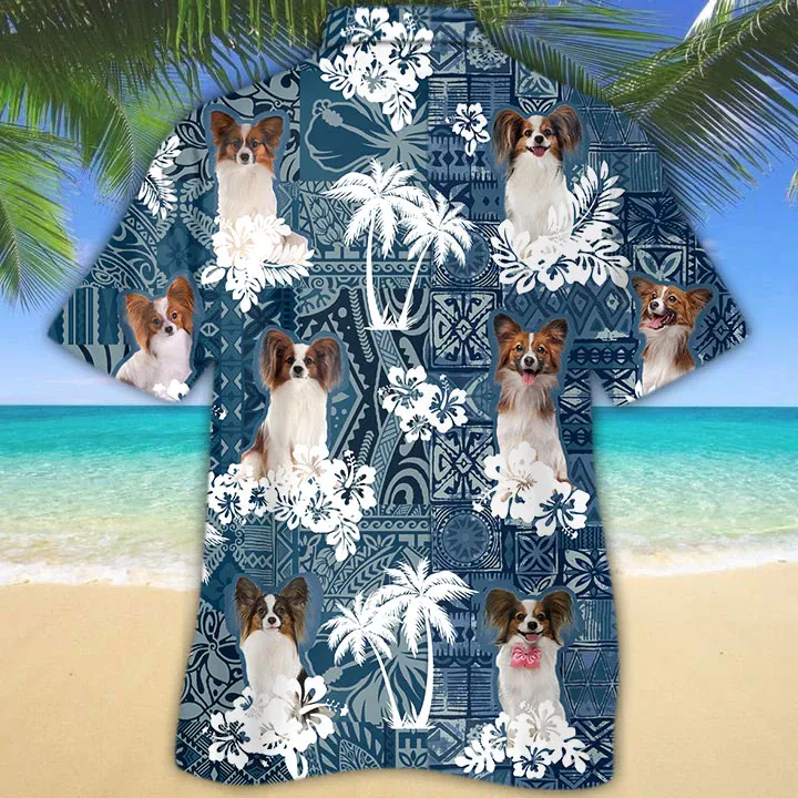 Papillon Hawaiian Shirt, Floral Dog Short Sleeve Hawaiian Aloha Shirt, Summer hawaiian shirt for Men, Women