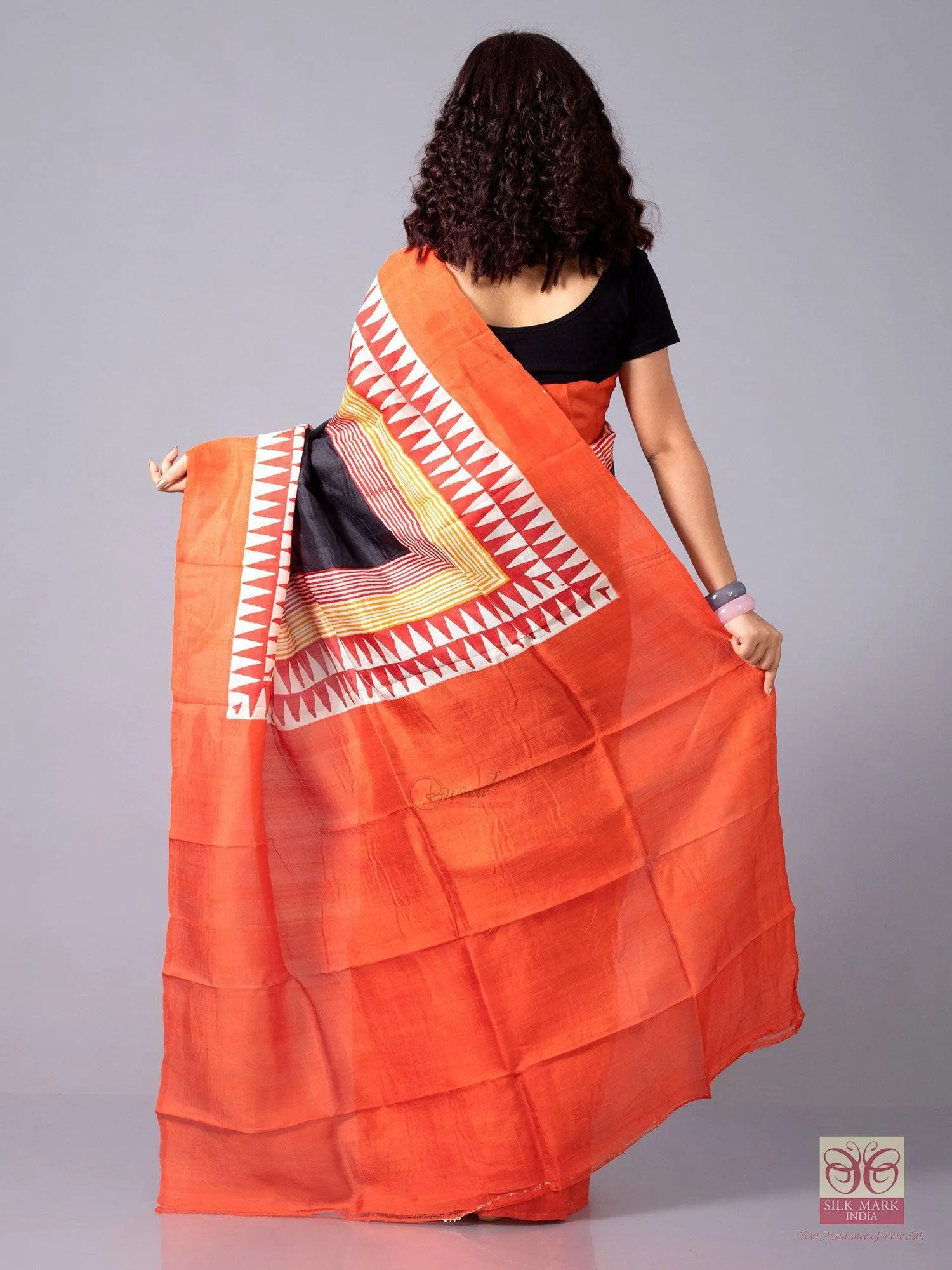 Par Anchal Block Printed Murshidabad Silk Saree