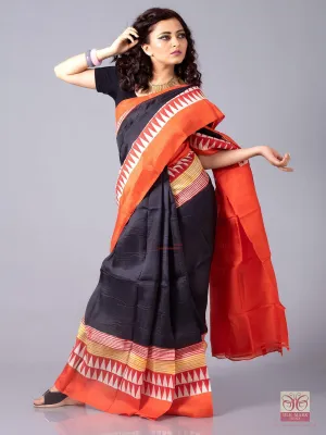 Par Anchal Block Printed Murshidabad Silk Saree