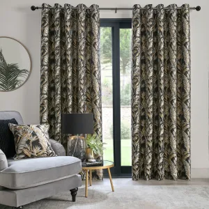 Paradise Palm Pair of Eyelet Curtains by Laurence Llewelyn-Bowen in Black