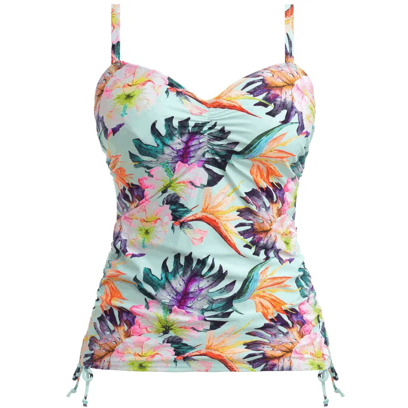 Paradiso Tankini Adjustable Side Soft Mint Floral Print - Fantasie Swim