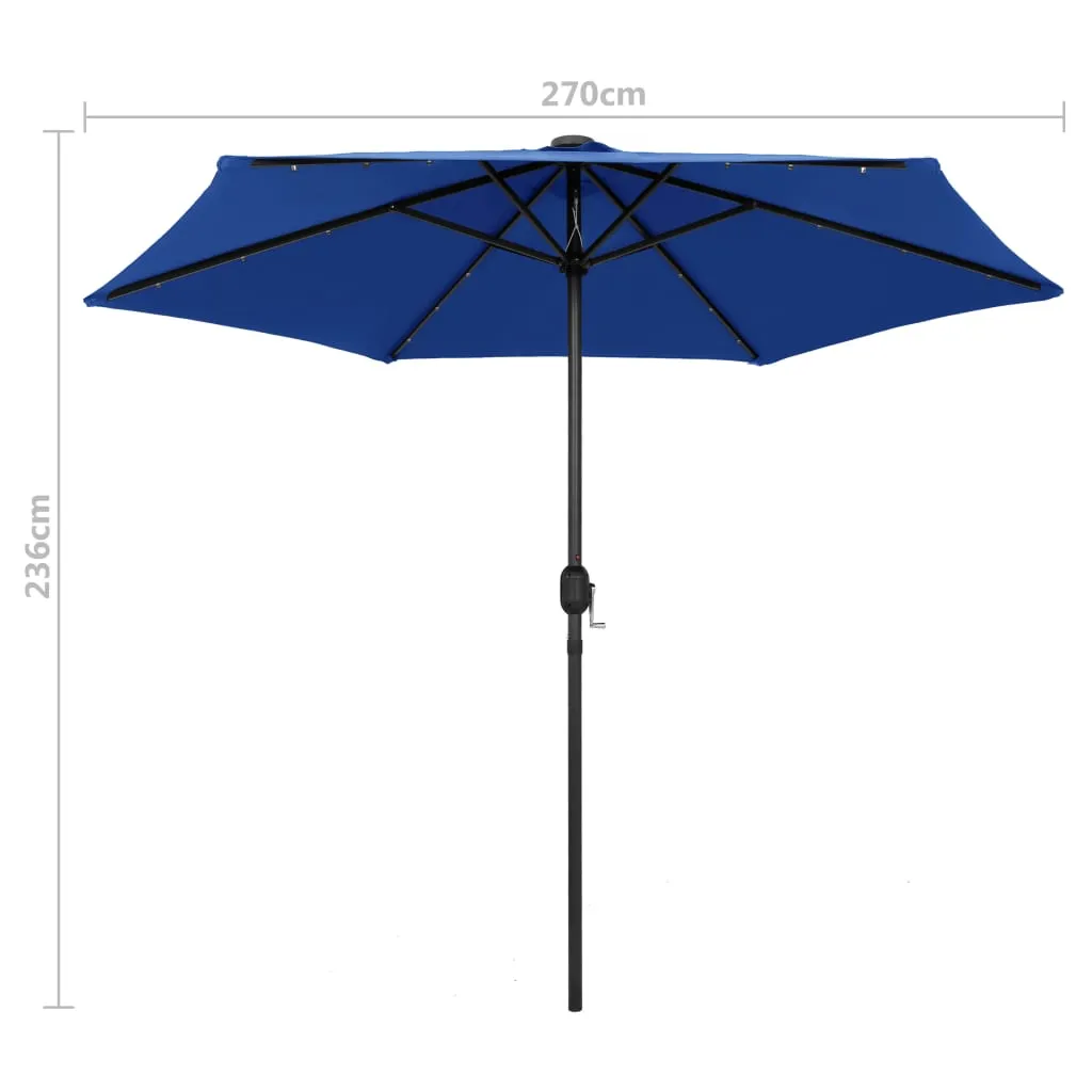 Parasol with LED Lights and Aluminium Pole 270 cm Azure Blue