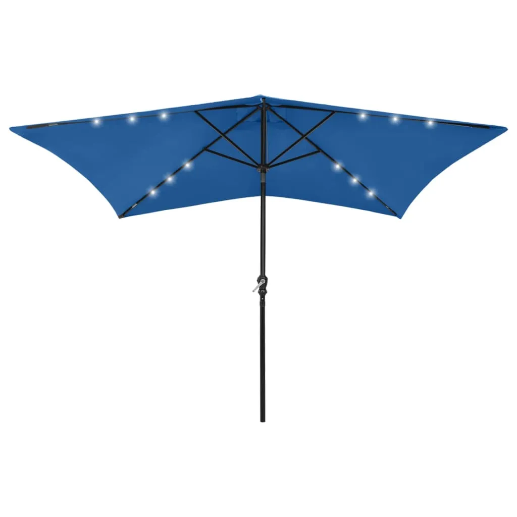 Parasol with LEDs and Steel Pole Azure Blue 2x3 m