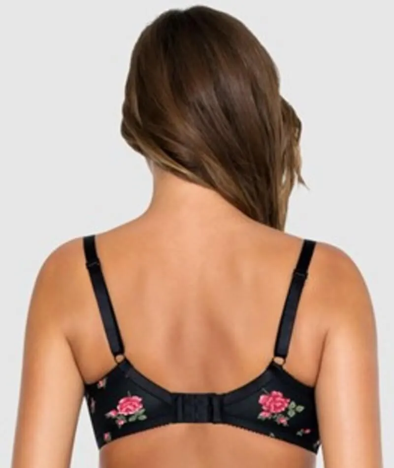 Parfait Casey Contour Plunge Bra - Black with Rose Print