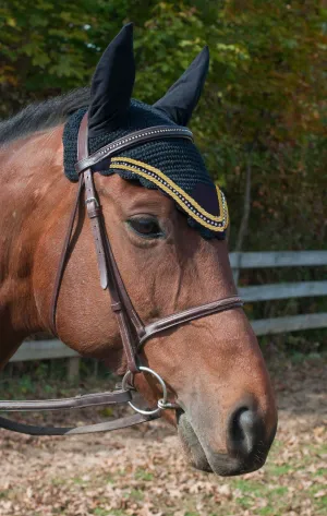 Paris Tack Crochet Horse Fly Veil Ear Bonnet with Crystals