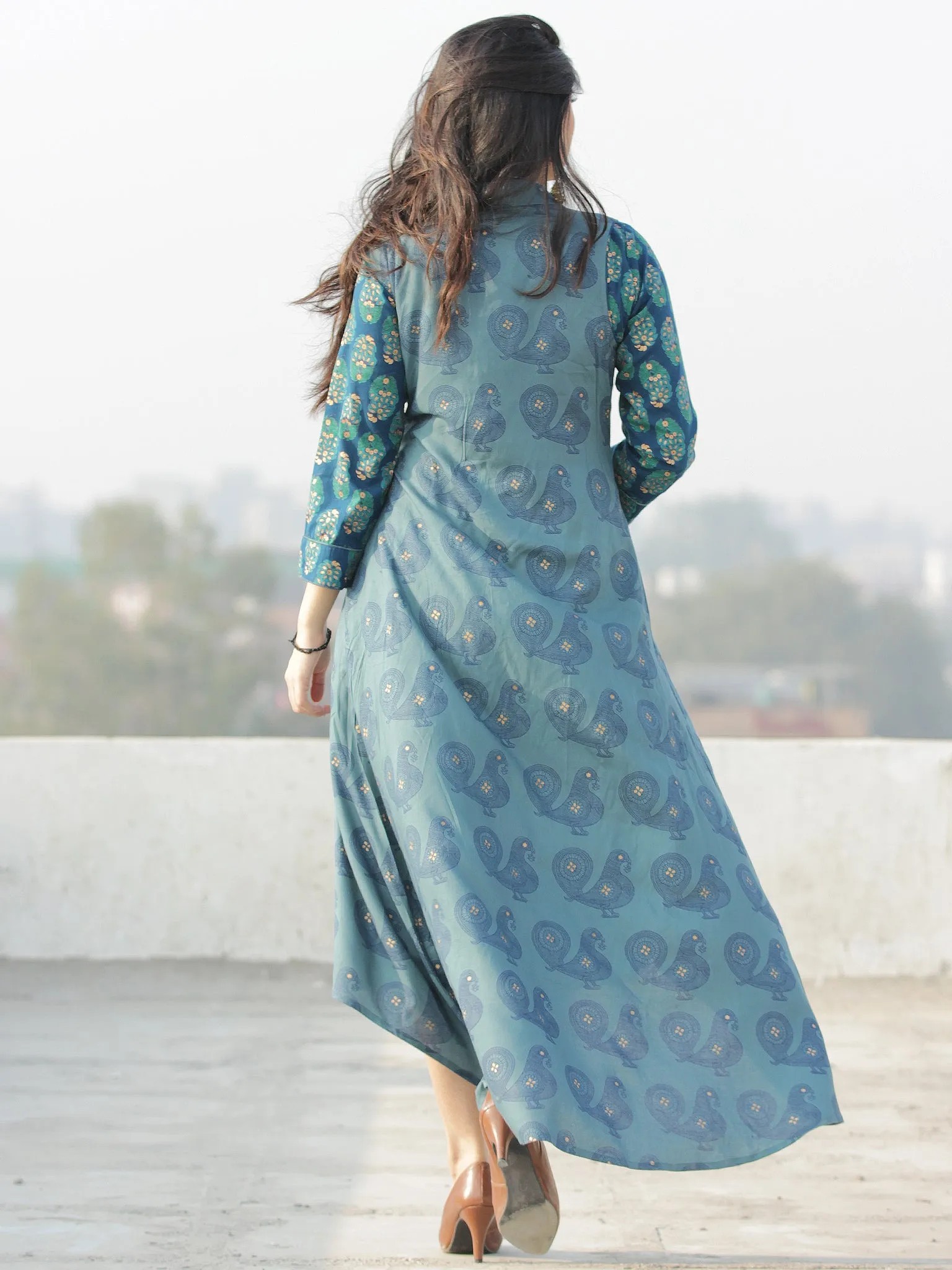 Pariza - Gold Block Printed Long Cape Dress - D382F2058