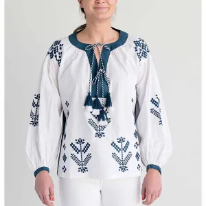 Paros Embroidered Blouse Navy