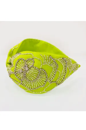 Parrot Green Beaded Embroidery Pure Crepe Hairband