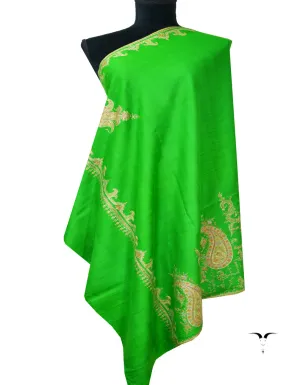 parrot green embroidery GI pashmina shawl 7896