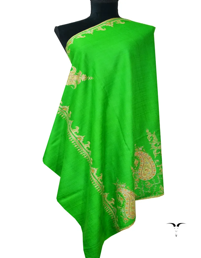 parrot green embroidery GI pashmina shawl 7896