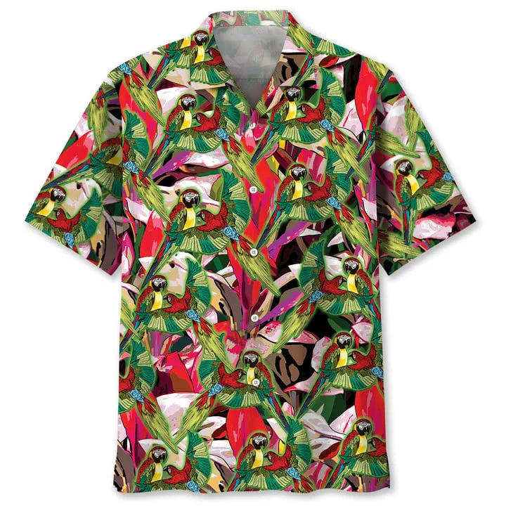 Parrot Tropical Hawaiian Shirt, Men's Unisex Summer Beach Casual Short Sleeve Summer Vacation Beach Shirts