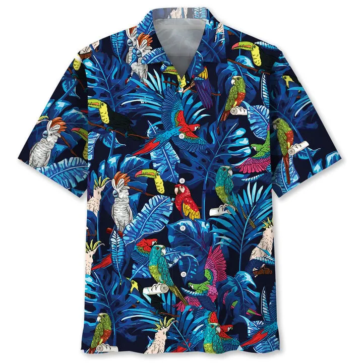 Parrot Tropical Hawaiian Shirt, Men's Unisex Summer Beach Casual Short Sleeve Summer Vacation Beach Shirts