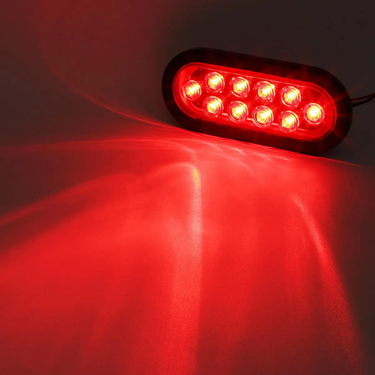 Partsam (4) Trailer Truck LED Sealed RED 6inch Oval Stop/Turn/Tail Lights Flush Mount Waterproof Including 3-pin water tight plug with wires and Grommets Sealed