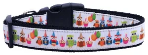 Party Owls Nylon Dog Collar Medium Narrow