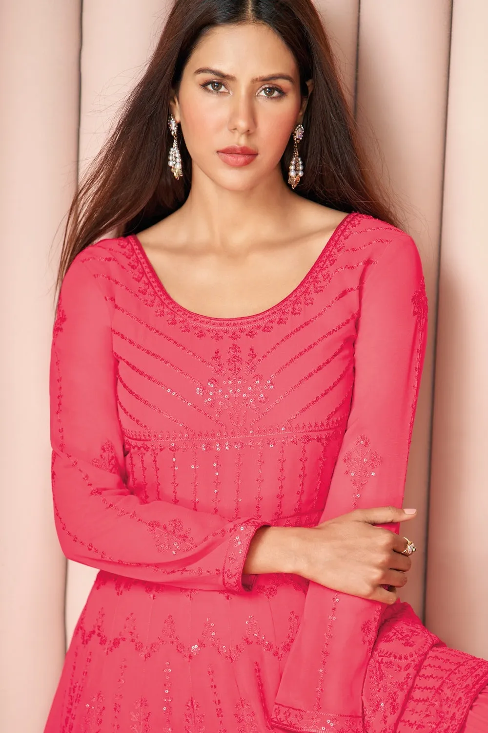 Party Wear Soothing Pink Palazzo Style Salwar Suit