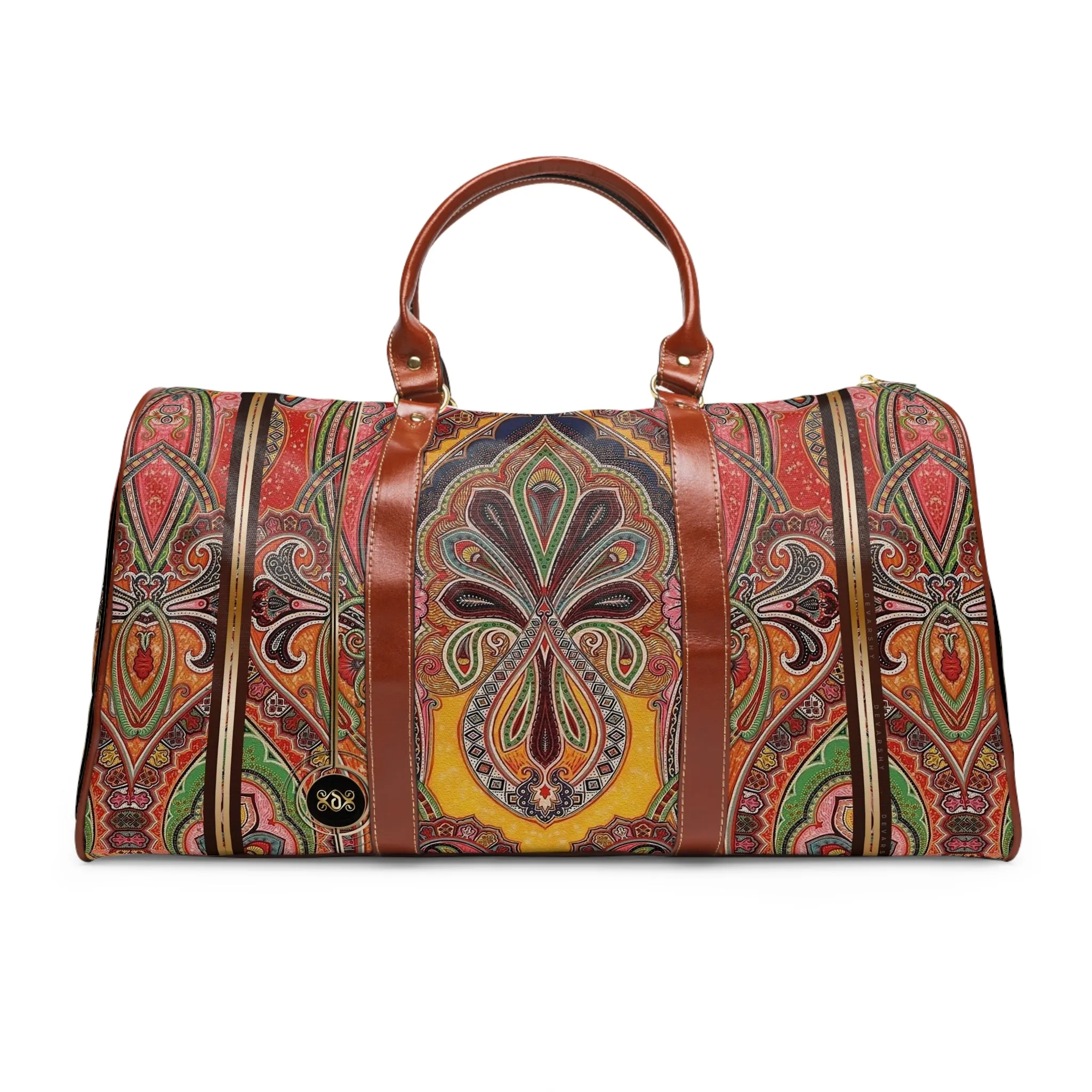 Pashmina Print PU Leather Bag Paisley Travel Bag Faux Leather Luggage Paisley Duffle Bag Travel Luggage | D20113