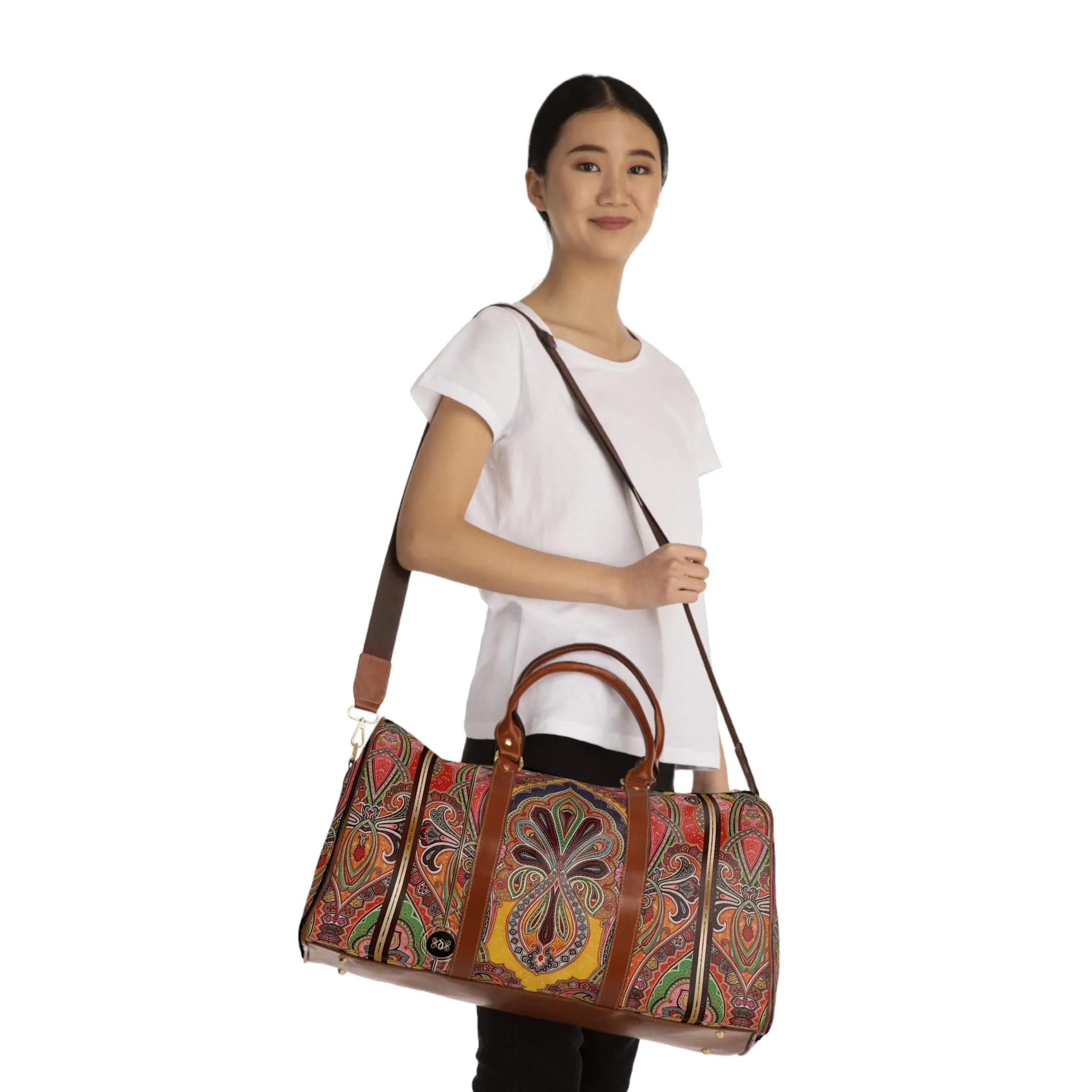 Pashmina Print PU Leather Bag Paisley Travel Bag Faux Leather Luggage Paisley Duffle Bag Travel Luggage | D20113