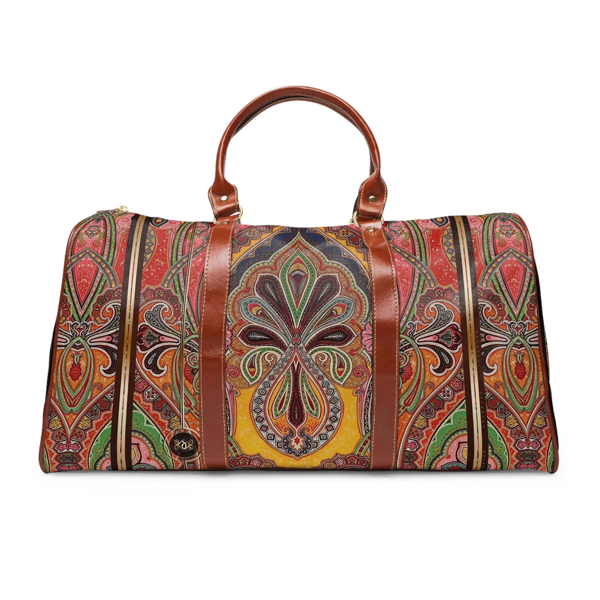 Pashmina Print PU Leather Bag Paisley Travel Bag Faux Leather Luggage Paisley Duffle Bag Travel Luggage | D20113