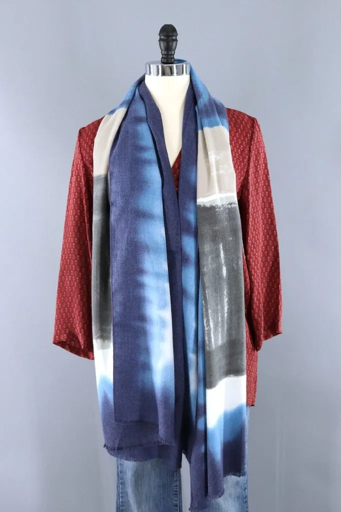 Pashmina Scarf / Blue and Grey Ombre