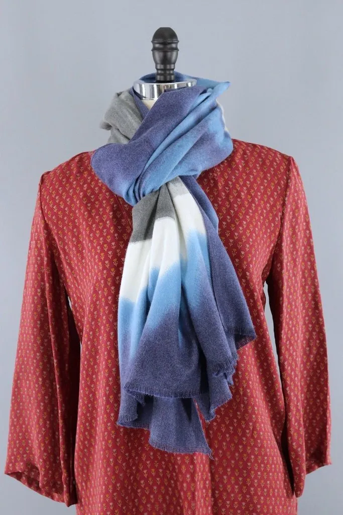 Pashmina Scarf / Blue and Grey Ombre