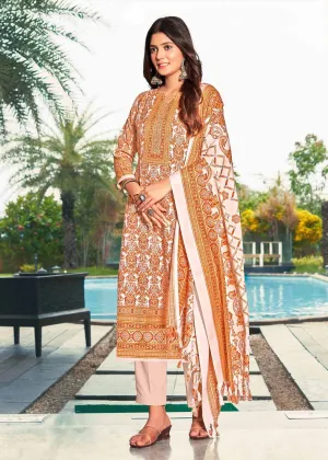 Pashmina Winter Unstitched Peach Suit Dress Material for Women