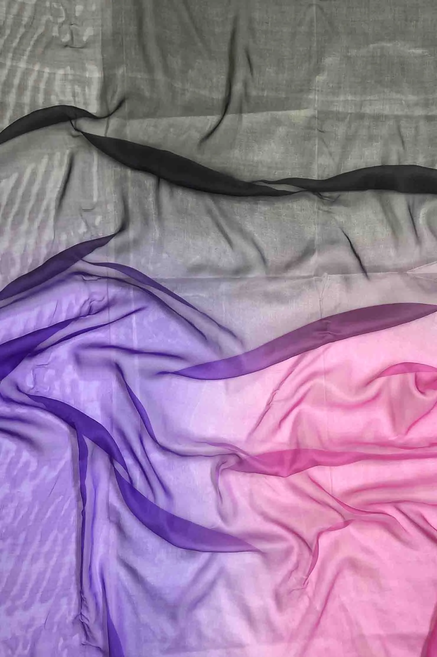 Passion Flower/Super Pink/Black/Charcoal Ombre Silk Chiffon 4D-1031 Fabric