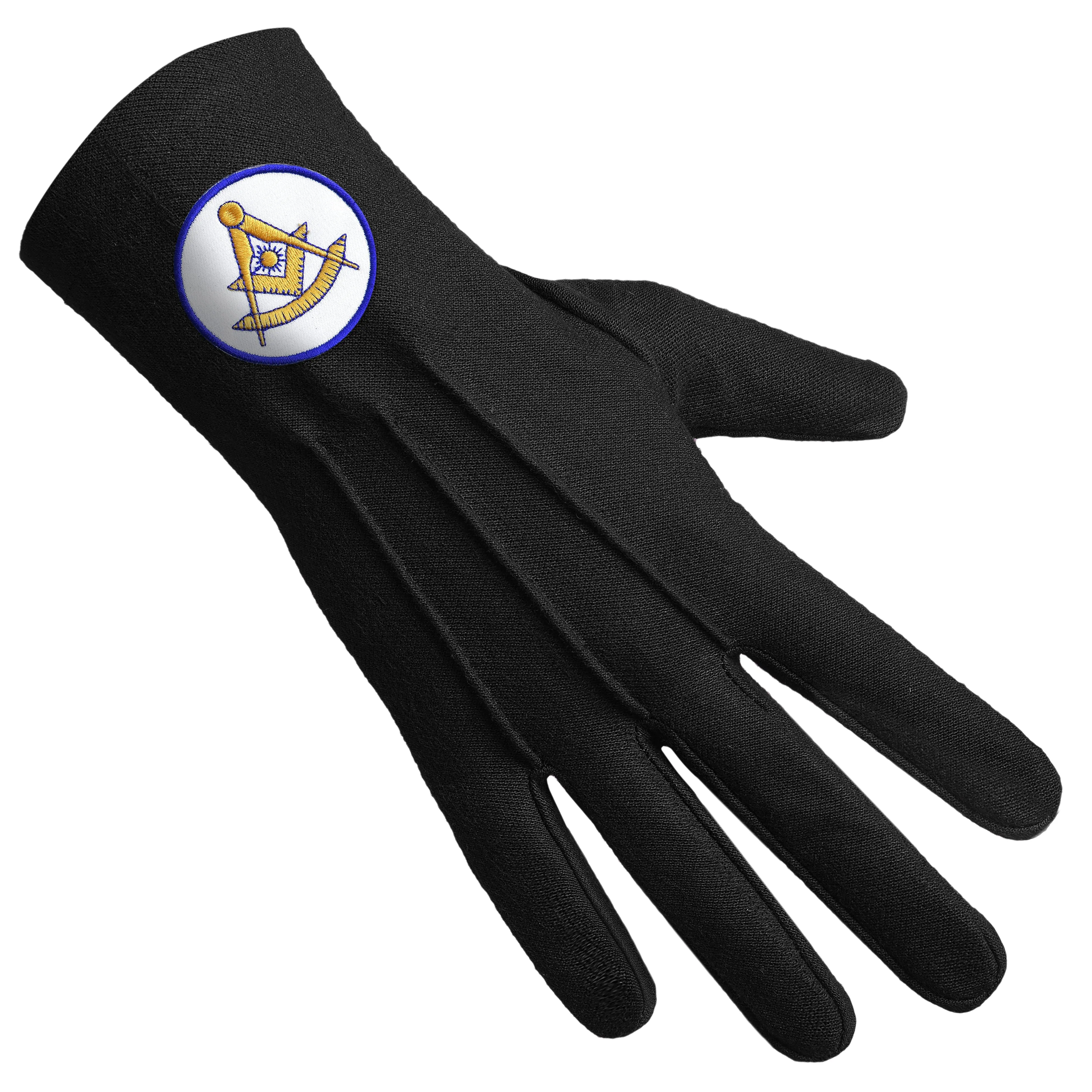 Past Master Blue Lodge California Regulation Gloves - Black Cotton With Gold Emblem