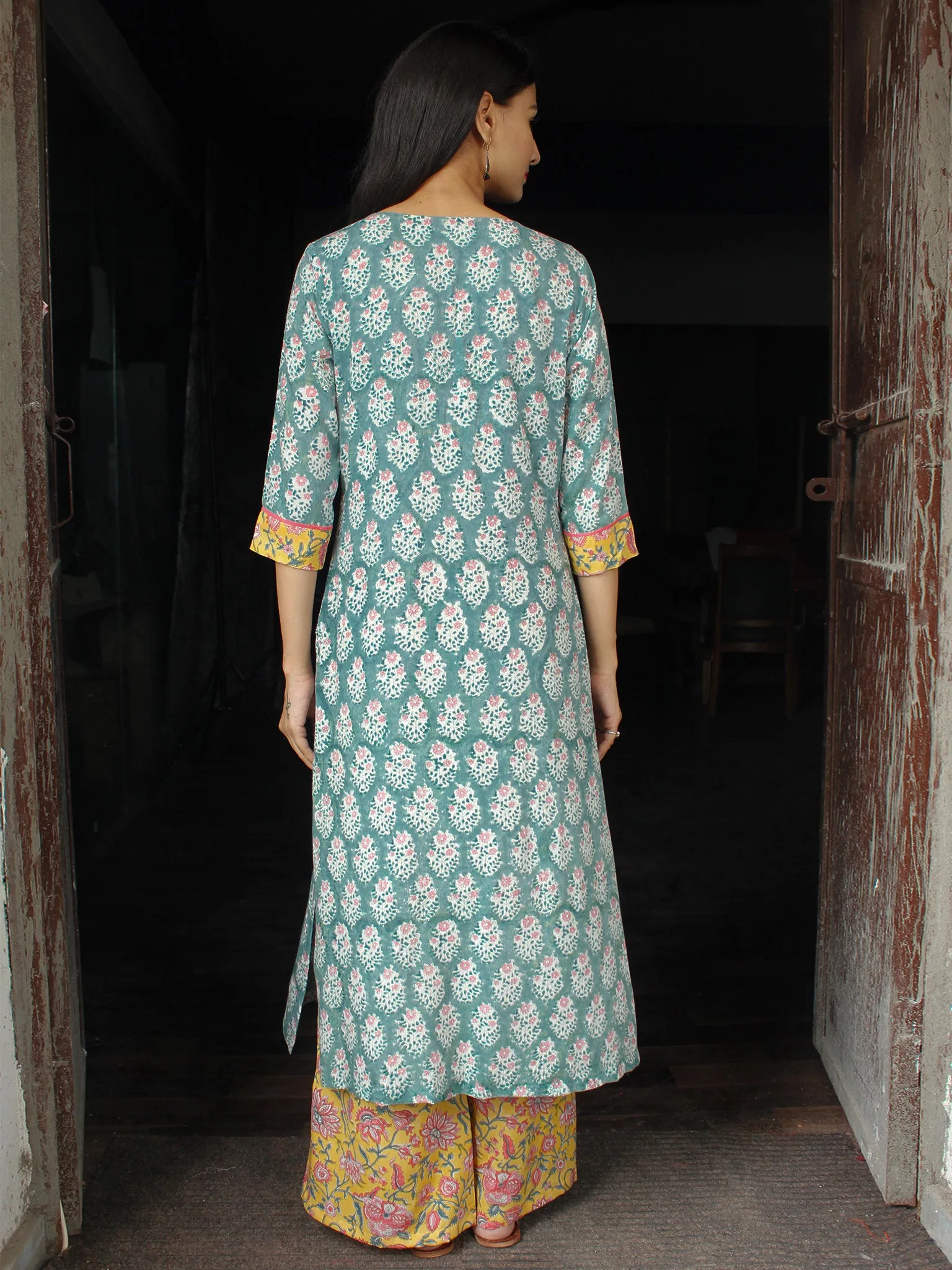 PASTEL BLOOM - Hand Block Printed Cotton Long Dress (Set of 2)  - D333F1845