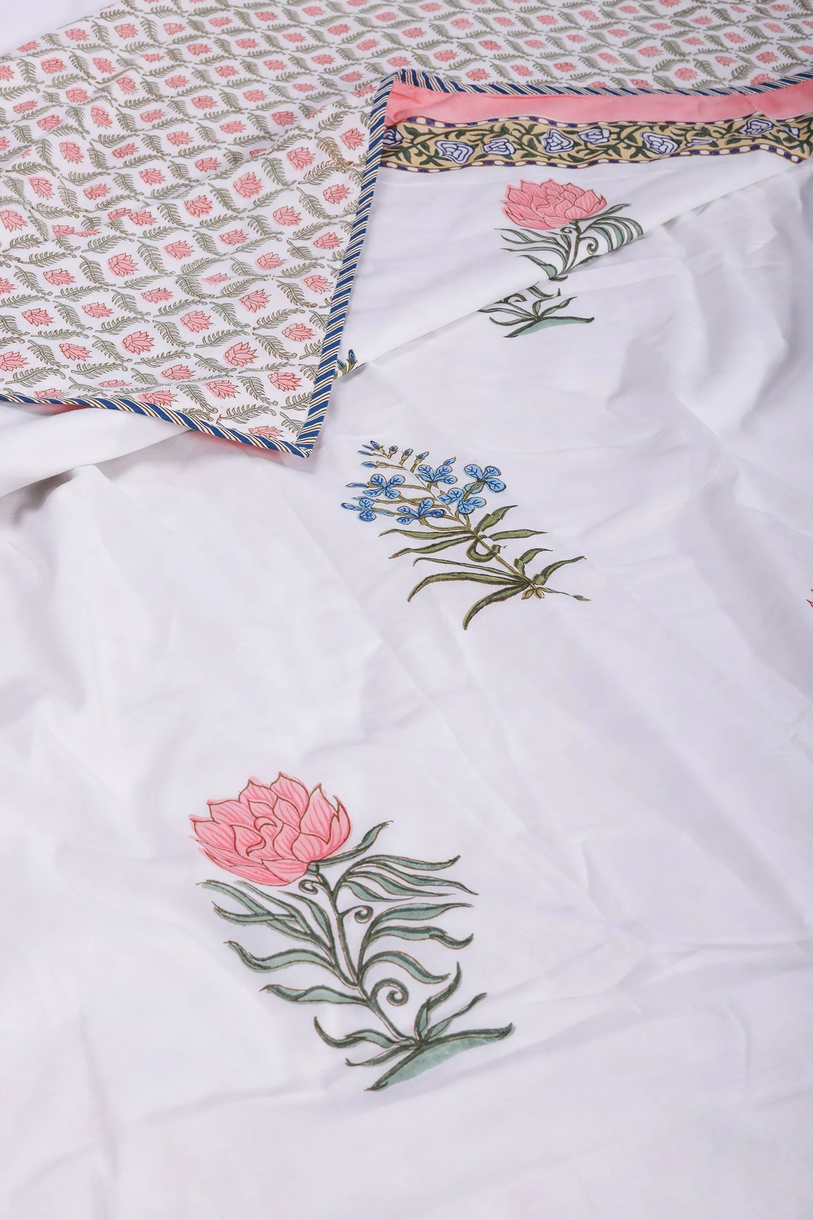 Pastel Flower Pink Reversible Cotton Muslin Dohar