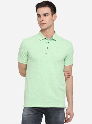 Pastel Green Printed Slim Fit Polo T-Shirt | JadeBlue