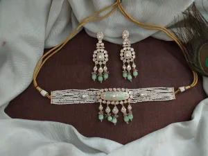 Pastel Mint Meenakari Kundan Pearl Choker Set