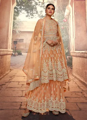 Pastel Orange Embroidered Designer Gharara Suit