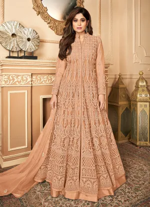 Pastel Orange Lucknowi Embroidered Anarkali Lehenga