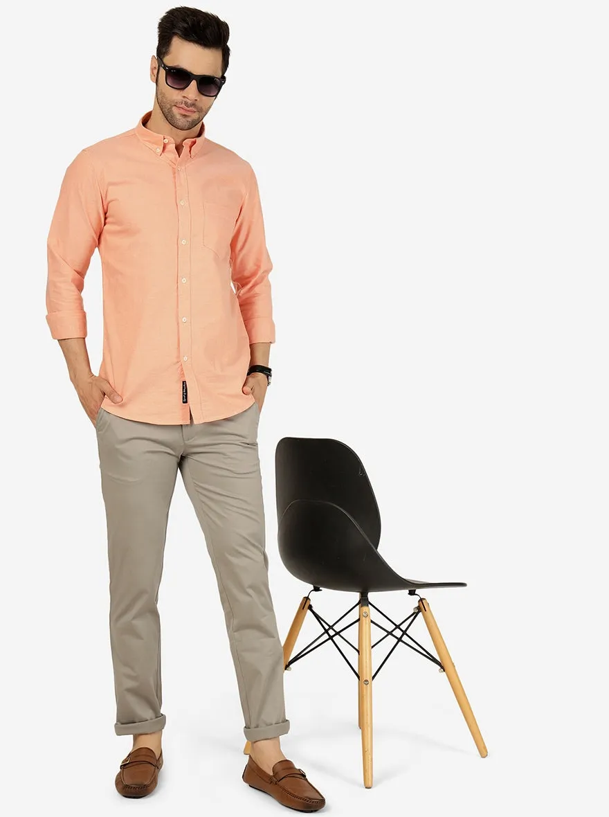 Pastel Orange Solid Slim Fit Casual Shirt | JadeBlue