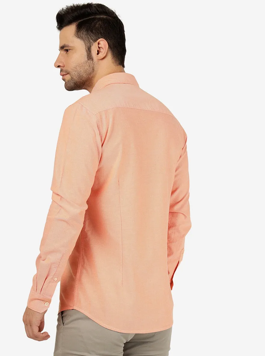 Pastel Orange Solid Slim Fit Casual Shirt | JadeBlue