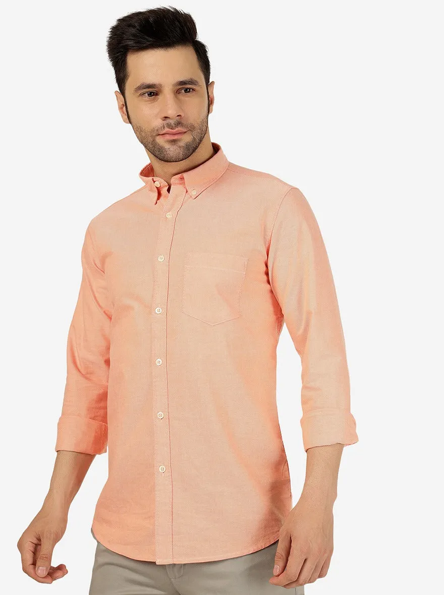 Pastel Orange Solid Slim Fit Casual Shirt | JadeBlue