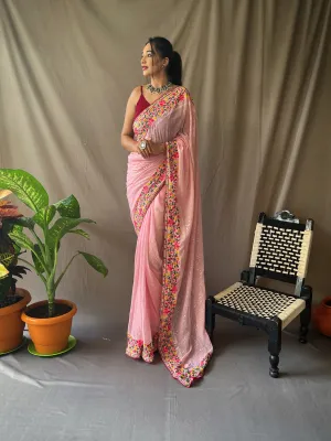 Pastel Pink  Designer Saree in Georgette Sequins