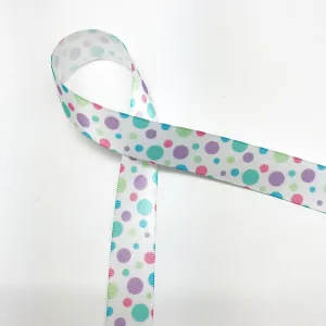 Pastel Polka Dot Ribbon on 5/8" white single face satin