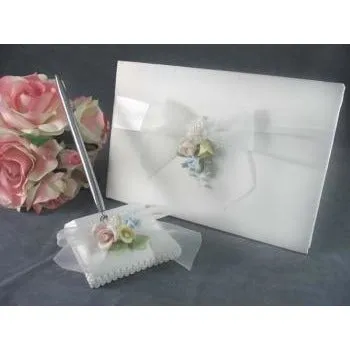 Pastel Rose Wedding Guestbook and Pen Set