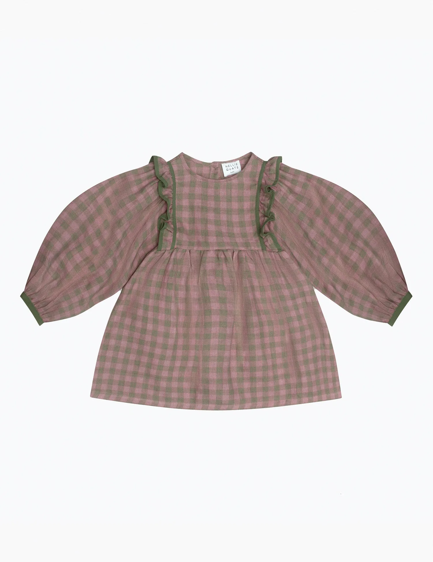 Pat-A-Cake Dress in Rose & Olive Check Linen