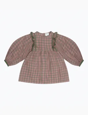 Pat-A-Cake Dress in Rose & Olive Check Linen