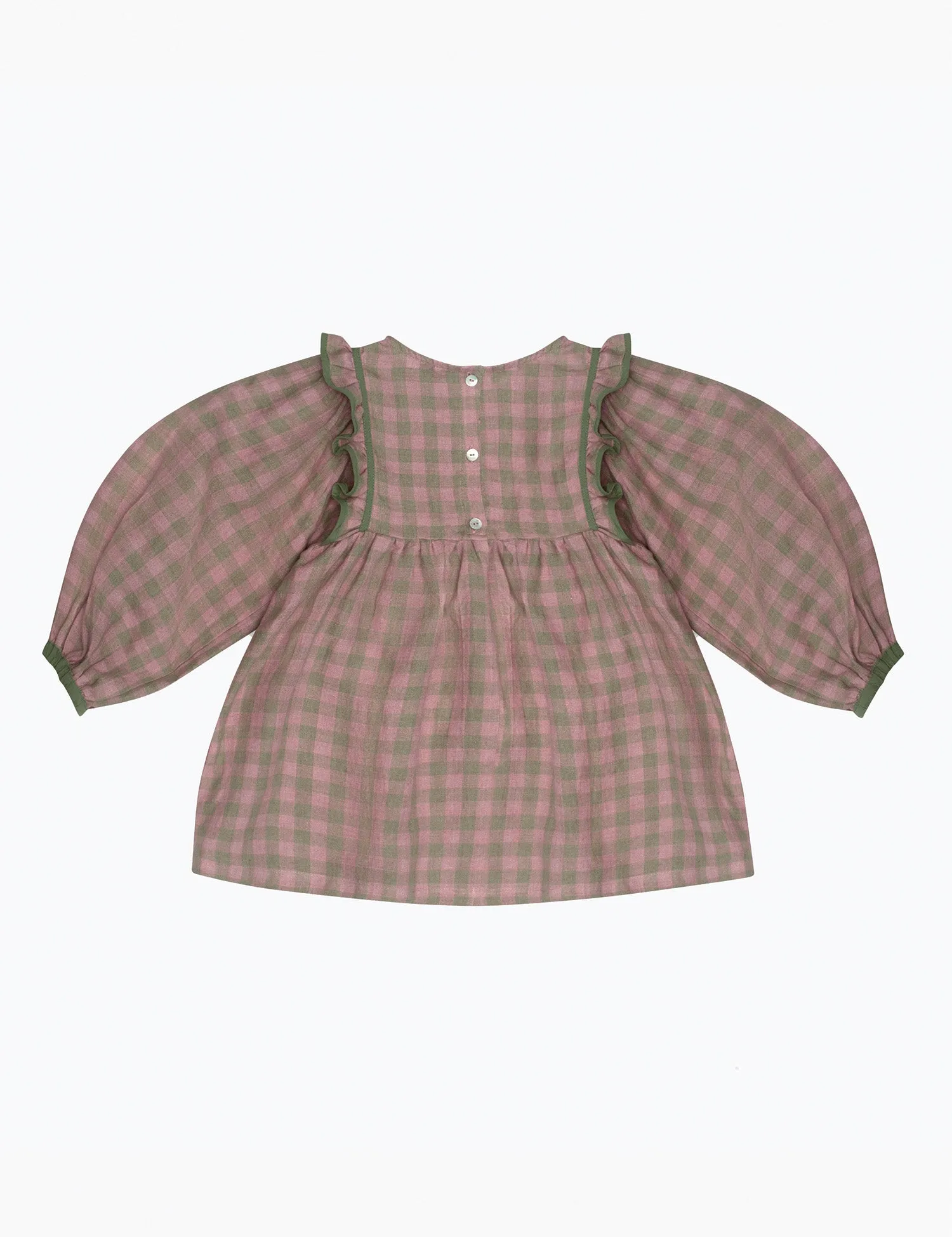 Pat-A-Cake Dress in Rose & Olive Check Linen